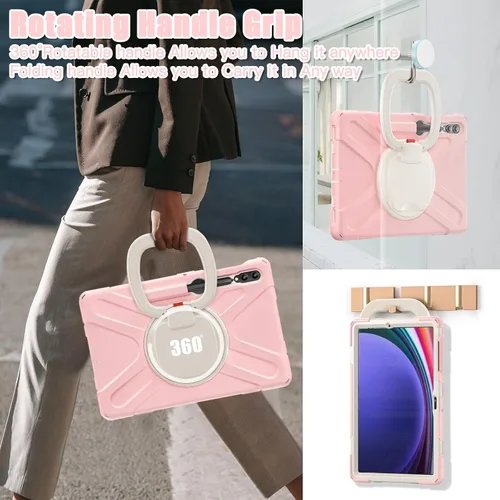 Vista 7 de Funda de silicona resistente para Samsung Galaxy Tab S9+ de 12.4 pulgadas 2023/S8+ /S7+/S7 Fe, con correa para el hombro, soporte para bolígrafo S
