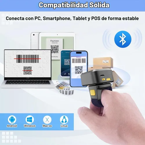 Vista 5 de Escáner de código de barras Bluetooth 2D, mini escáner de código de barras portátil inalámbrico 3 en 1 Bluetooth y USB con cable y 2.4G inalámbrico