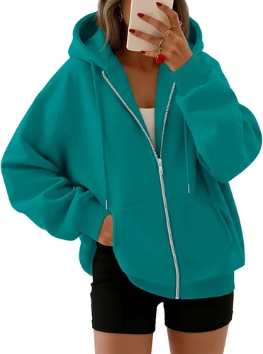 Vista 6 de Trendy Queen - Sudaderas con capucha y cremallera para mujer, sudaderas de gran tamaño, trajes de moda de otoño, chaquetas informales, ropa