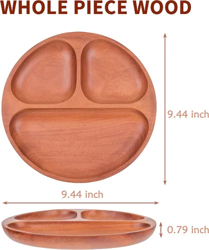 Vista 2 de VieWood Bandeja de madera para servir, platos de madera divididos de 3 compartimentos, platos de madera para postres divididos, bebidas, cupcakes