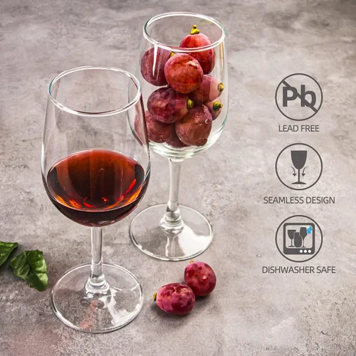 Vista 4 de Juego de 8 copas de vino tinto y blanco de 12 onzas, transparentes, aptas para lavavajillas