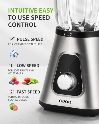 Vista 3 de GDOR Batidora de batido para cocina, licuadora de vidrio de 1200 W con combo de taza para llevar