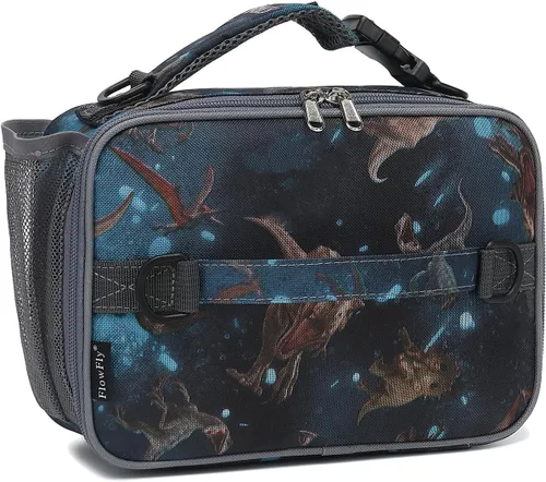 Vista 30 de Flowfly - Lonchera para niños, bolsa escolar aislada duradera con correa de hombro y soporte para botellas, minihielera térmica resistente al agua