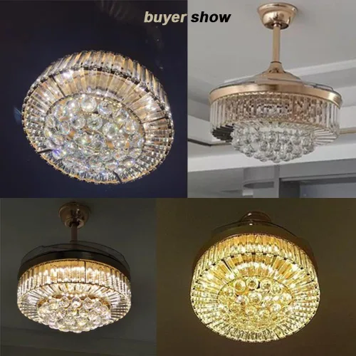 Vista 6 de Lámpara de techo de cristal de 42 pulgadas con control remoto, ventilador de techo retráctil con luces, lámpara LED moderna con kits de accesorios