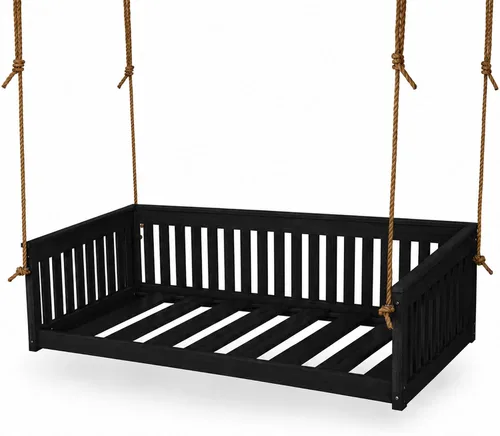 Vista 16 de Amish Twin Poly Lumber Wood Hanging Daybed, Antique Mahogany, USA Made Deep Seating Mission Collection HDPE Poly Lumber Twin Daybed with Rope