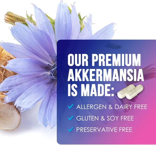 Vista 7 de Akkermansia Suplemento para la salud intestinal - Probiótico Akkermansia prémium con fibra prebiótica - Akkermansia Muciniphila 2 mil millones