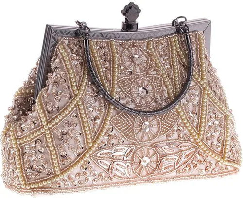 Vista 2 de AIJUN Bolso de mano de noche con lentejuelas y cuentas vintage grande para boda, cóctel, fiesta, graduación, bolso de los años 20, Talla estándar