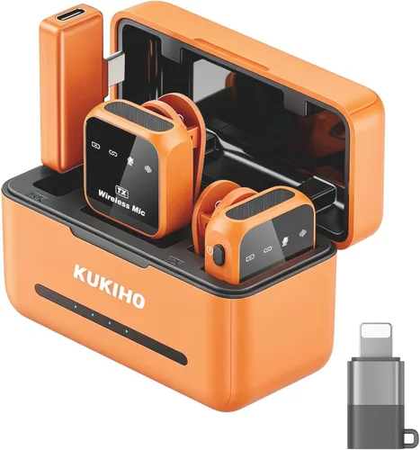 Vista 14 de Paquete de 2 micrófonos de solapa inalámbricos para iPhone, iPad y teléfono Android, micrófono de solapa Plug and Play, micrófono inalámbrico