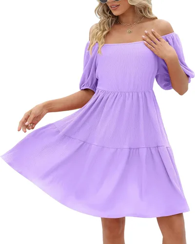Vista 2 de Vestidos de mujer con cuello cuadrado, manga abombada, estilo casual, holgado, para primavera