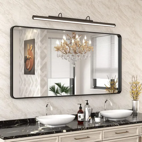 Vista 32 de WEER - Espejo de baño con luces LED, 50x70cm, espejo de tocador montado en la pared, 3 colores regulables, almohadilla antiempañante retroiluminada