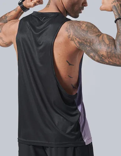 Vista 2 de Paquete de 3 camisetas sin mangas para hombre, con brazo caído, para gimnasio, fisicoculturismo, entrenamiento, camisetas sin mangas