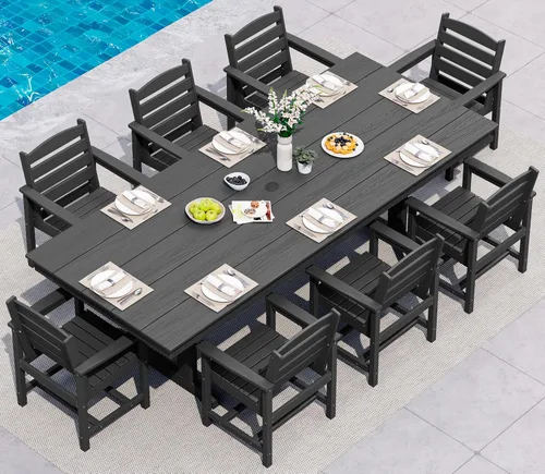 Vista 17 de SERWALL Outdoor 84" HDPE Rectangular Dining Table for 6-8,All-Weather,Aruba