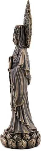 Vista 2 de Top Collection Estatua meditadora de Guan Yin de pie sobre pedestal de loto, escultura de la diosa de la misericordia y la compasión de Kwan Yin