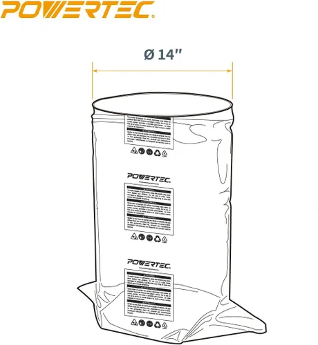 Vista 5 de POWERTEC 70008 Bolsas de plástico transparente para recolección de polvo, 14 x 32 pulgadas, bolsas colectoras de polvo para máquina con tambor