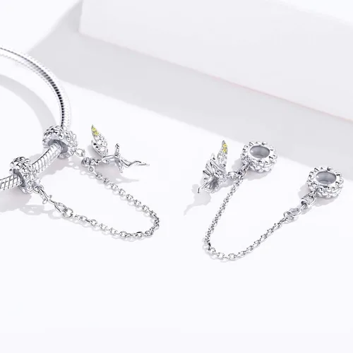 Vista 4 de Abalorio de cadena de seguridad de corazón de plata de ley 925 para pulseras y collares europeos