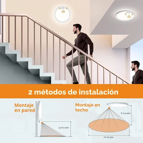Vista 7 de BLNAN Lámpara de techo con sensor de movimiento con cable, 8.7 pulgadas, 3000 K, 4000 K, 5000 K, seleccionable, lámpara LED de montaje empotrado