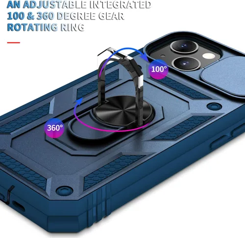 Vista 7 de Fetrim Funda para iPhone 13, Funda de teléfono con soporte de anillo de rotación para Apple iPhone 13 - Azul