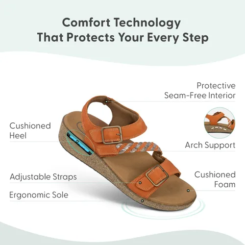 Vista 3 de Orthofeet Sandalias ortopédicas Chloe de cuña de cuero ajustable para mujer