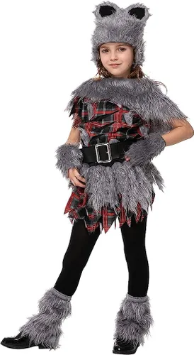 Vista 2 de Spooktacular Creations Disfraz de hombre lobo para niños, bonito disfraz de lobo con sombrero, vestido, guantes, cinturón, fundas de zapatos