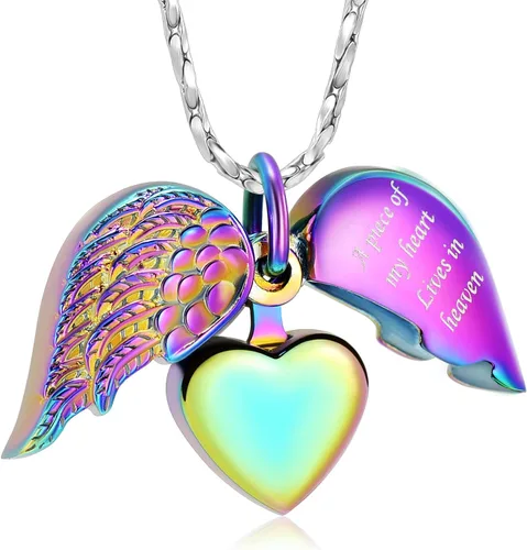 Vista 15 de Imrsanl Collar con dije de urna de cremación en forma de corazón para cenizas humanas – Un pedazo de mi corazón vive en el cielo