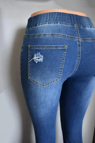 Vista 5 de Aodrusa - Pantalones vaqueros rasgados con cordón elástico en la cintura elástica y hasta el tobillo