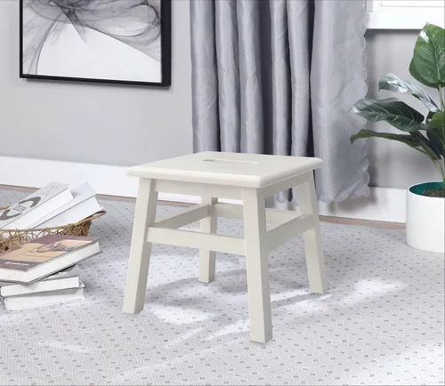 Vista 2 de eHemco Taburete escalón de madera maciza para adultos y niños, 12.25 pulgadas, blanco antiguo (no blanco puro) Fully Assembled, For Adults and