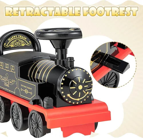 Vista 4 de OLAKIDS Kids Ride On Train with Track, 6V Electric Toy with Lights and Sounds, Retractable Footrest, Under Seat Storage, Christmas Theme Battery