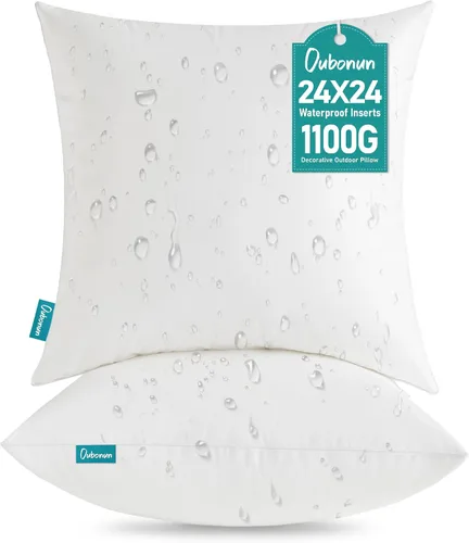 Vista 12 de Oubonun - Juego de 2 almohadas lumbares impermeables para exteriores, 12 x Almohada para exteriores con capa de TPU resistente al agua, cojín