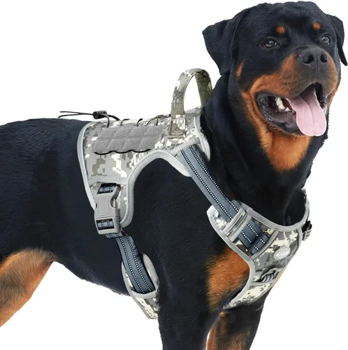 Vista 26 de Auroth - Arnés táctico para perros pequeños y medianos, sin tirones, arnés ajustable para mascotas, reflectante, K9, entrenamiento, trabajo