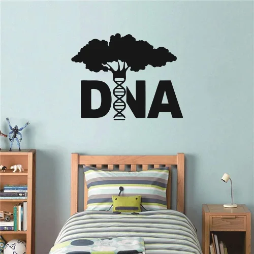 Vista 6 de Vinilo adhesivo de pared de árbol de ADN, etiqueta de pared para el hogar decoración de la ciencia de la biología, etiqueta engomada de vinilo Negro