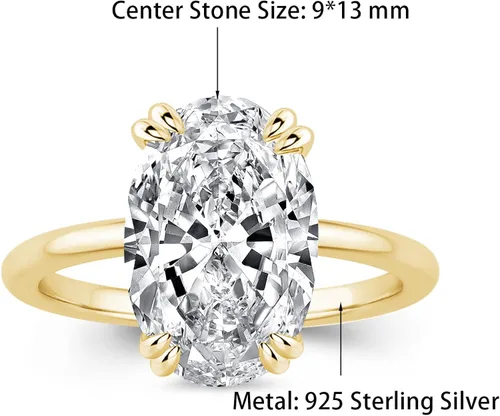 Vista 3 de PAFIDDY Impresionante anillo de compromiso de corte ovalado de 5 quilates para mujer, anillo de diamantes de imitación, anillo de promesa de plata