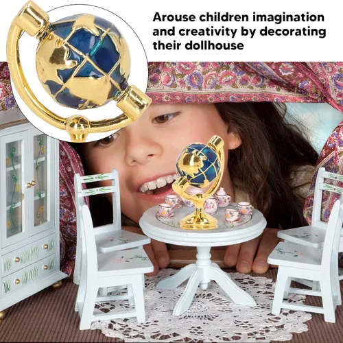 Vista 5 de 1:12 Miniature World Globe accesorios para casa de muñecas en miniatura Gold Realistic/Elegant Globe Dollhouse Muebles de estudio para casa