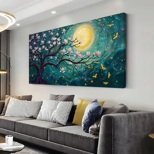Vista 40 de ZOMNAI Arte de pared de mujer japonesa, pintura de estilo asiático, fondo amarillo, decoración de pared, tatuaje de peces en la parte posterior