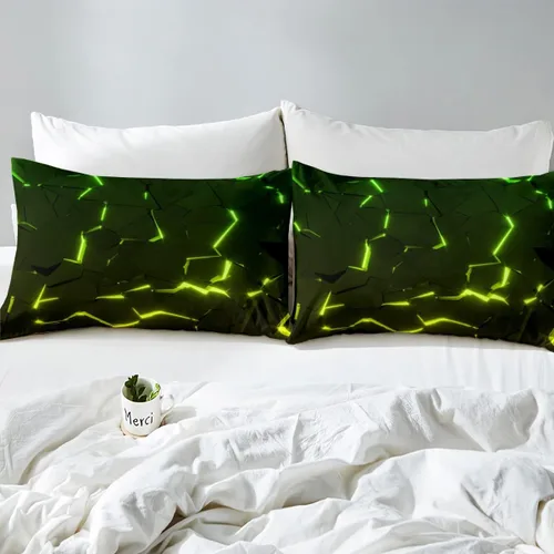 Vista 7 de Feelyou Juego de edredón de panal de abeja, juego de ropa de cama con estampado geométrico, juego de edredón acolchado con luces de neón amarillo