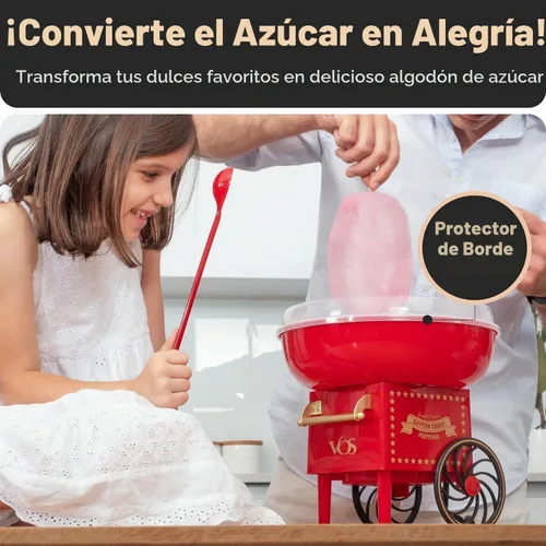 Vista 3 de VOS Mini Máquina de Algodón de Azúcar para Niños, Máquina Roja Retro para Hacer Dulces de Azúcar, Kit de Máquina de Algodón de Azúcar: incluye 15