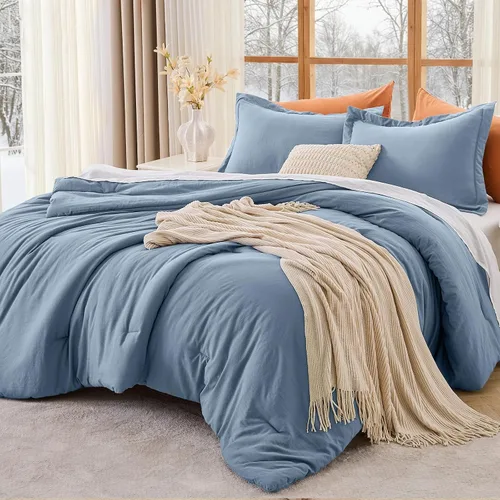 Vista 53 de MUXHOMO Juego de edredón beige tamaño individual/individual XL, ropa de cama alternativa ultrasuave para todas las estaciones. El juego de cama