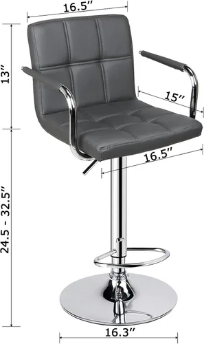 Vista 3 de Leopard Taburetes de bar ajustables con reposabrazos, respaldo cuadrado, doble costura giratoria con taburete trasero, juego de 2 (gris)