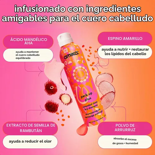 Vista 4 de Amika perk up plus extended clean dry shampoo