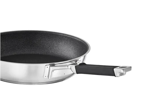 Vista 2 de Rösle Silence Pro - Sartén con revestimiento antiadherente resistente a los arañazos ProResist, mango de silicona, 12.6 in, acero inoxidable 18/10