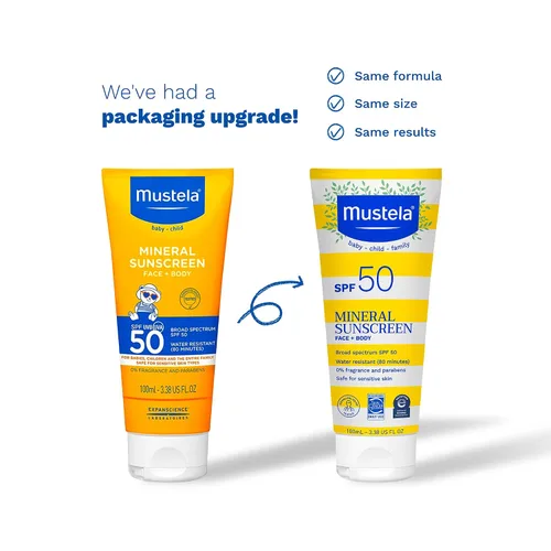 Vista 2 de Mustela Baby Mineral Sunscreen Lotion SPF 50 Loción solar de amplio espectro - Loción solar facial y corporal para pieles sensibles - Resistente al