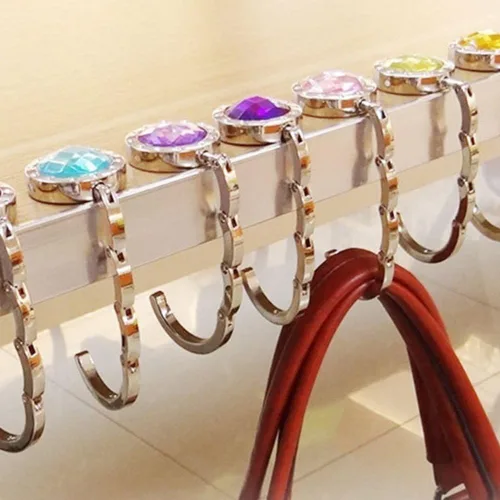 Vista 2 de Plegable Bolso Bolso Percha Mesa Gancho Ronda Rhinestone Holder - Púrpura