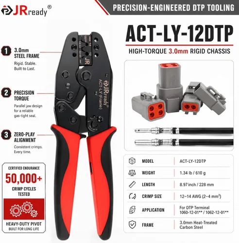 Vista 2 de JRready Deutsch DTP Crimpadora Open Barrel ACT-LY-12DTP - para contactos estampados Size12 (1060-12-0166/1062-12-0166) 12-14AWG, para cabrestante