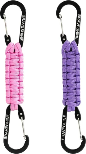Vista 26 de BRAVESHINE Mosquetón de llavero con clip de paracord, gancho de anillo en D para lanyard, colgador para cochecito, llavero para botella de agua