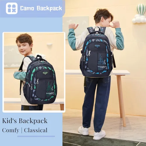 Vista 3 de Bansusu Mochila escolar para niños, de camuflaje, mochila escolar para niños, Estilo B - Azul, Mochilas Daypack