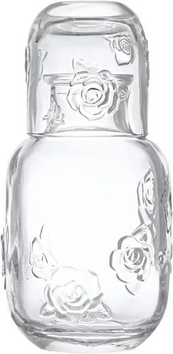 Vista 9 de Sizikato Jarra de Agua de Mesita de Noche de Cristal Transparente de 15 Oz con Vaso de Cristal.