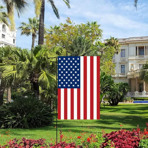 Vista 5 de Paquete de 2 banderas de jardín con bandera estadounidense, bandera patriótica de doble cara de 12 x 18 pulgadas, color vibrante, Día de los Caídos