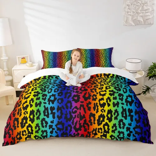 Vista 29 de Juego de funda de edredón para niños con estampado de leopardo, tamaño individual, juego de ropa de cama de moda de piel de guepardo abstracto