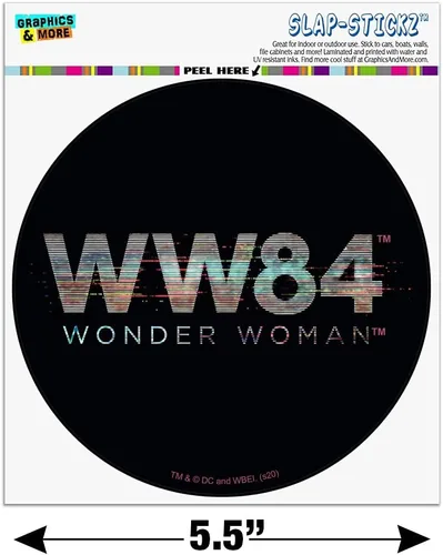 Vista 6 de Wonder Woman 1984 Glitchy 80s Logo Automotive Car Window Locker Circle Bumper Sticker