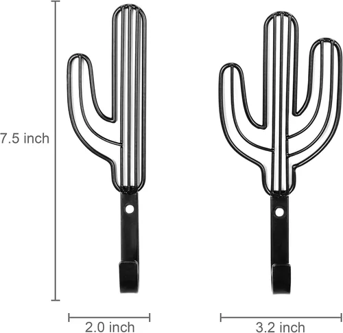 Vista 5 de MyGift Ganchos de metal negro modernos montados en la pared con alambre Saguaro Cactus formas a juego para colgar sombreros, abrigos, toallas