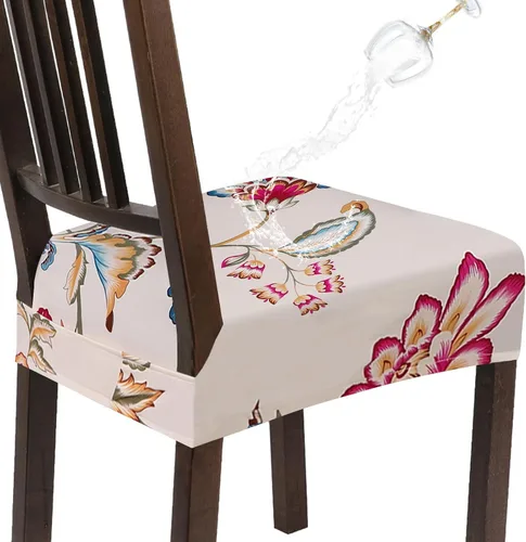 Vista 22 de SearchI Juego de 4 fundas de asiento para sillas de comedor repelentes al Flor roja beige